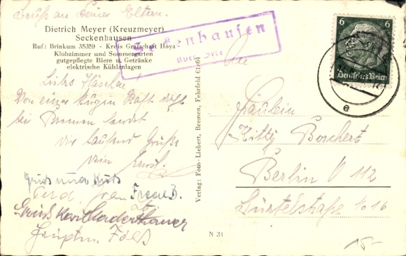 Postcard Seckenhausen Stuhr in Lower Saxony, inn, guest room