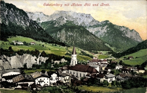 Postcard Marktschellenberg Upper Bavaria, village with Hohem Göll and Brett