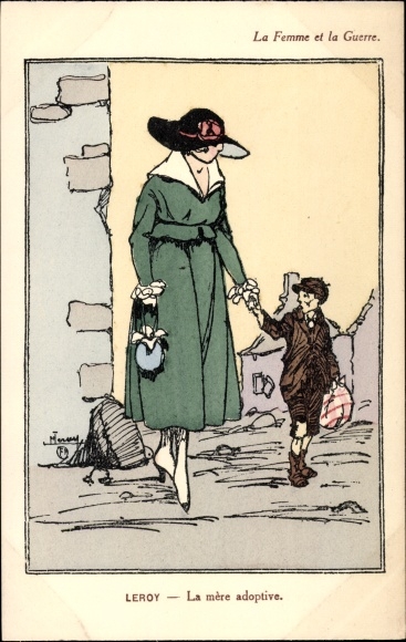 Artist Postcard Leroy, Women and War, The Adoptive Mother, Adoptivsohn, Adoptivmutter
