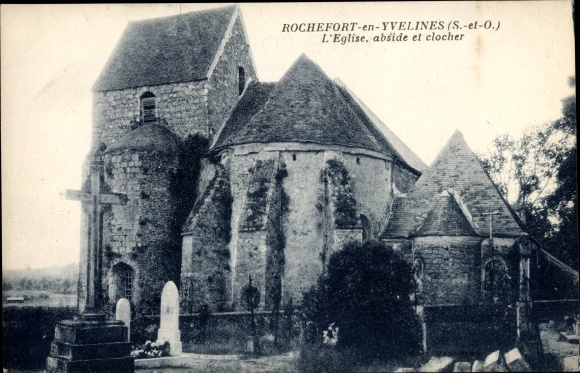 Postcard Rochefort en Yvelines, The Church, apse and bell tower, Kirche