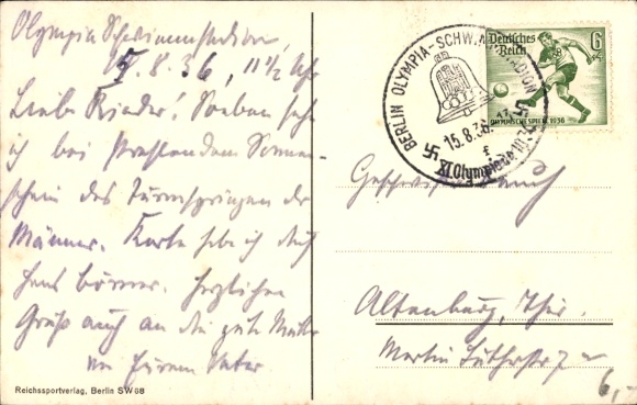 Postcard Olympia Berlin 1936, flags of the participating countries