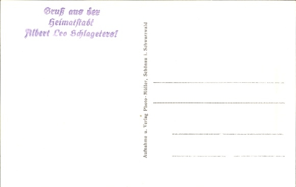 Postcard Schönau in the Black Forest, birthplace of Albert Leo Schlageter