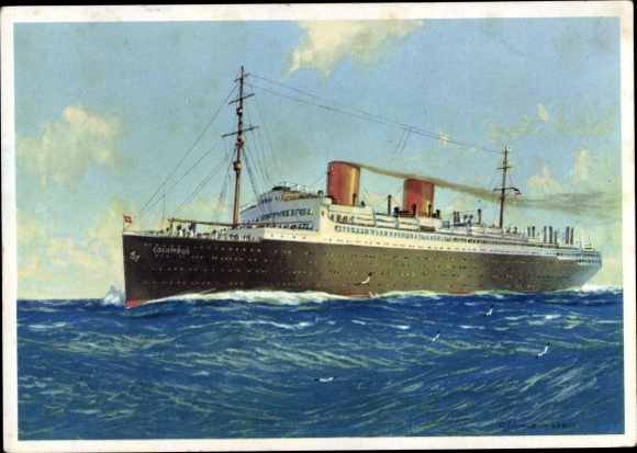 Artist PC Schmidt, R., steamship Columbus, North German Lloyd Bremen, portside view