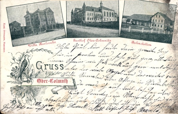 Ak Ober Colmnitz Klingenberg im Osterzgebirge, Villa Karlsruhe, Gasthof, Bahnhof