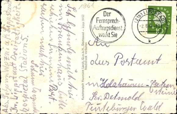 Postcard Lippstadt in Westphalia, Bernardbrunnen, Town Hall, Langstraße, Terrace in the Green Corner
