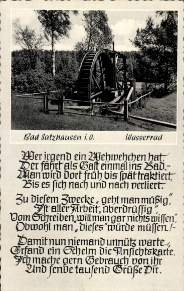 Postcard Bad Salzhausen Nidda in Hessen, poem, water wheel
