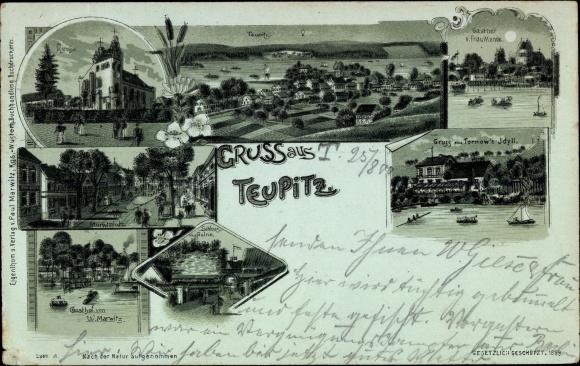 Maanlicht litho Teupitz in der Mark, Gasthof Marwitz, Tornow's Idylle, totaaloverzicht
