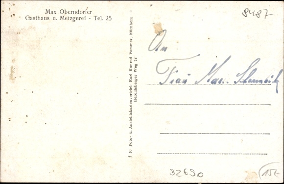 Postcard Pressath in the Upper Palatinate Bavaria, church, inn and butcher Max Oberndorfer
