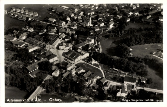 Postcard Altenmarkt an der Alz Upper Bavaria, aerial view of buildings, streets, nature