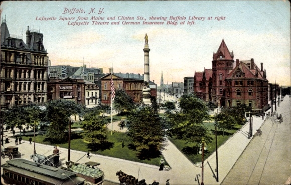 Ak Buffalo New York USA, Bibliotheek, Lafayette Theatre, Duits verzekeringsgebouw