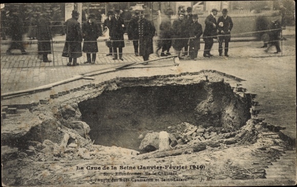 Postcard Paris, The Seine Flood 1910, Saint-Lazare