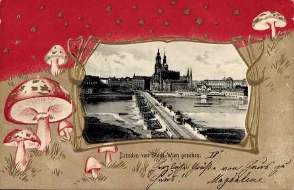 Tłoczony passe-partout KP Drezno Stare Miasto, Panorama, Widok z Wiednia