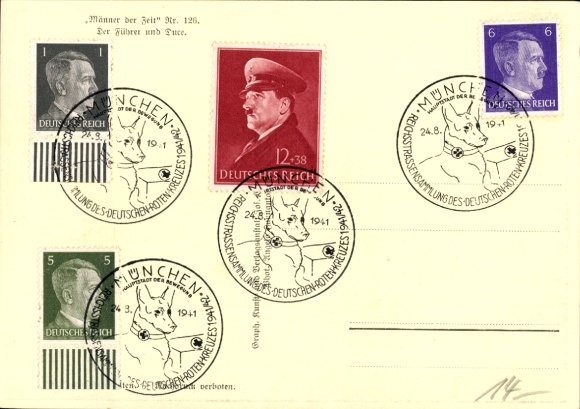 Postcard Führer and Reich Chancellor Adolf Hitler, Benito Mussolini, State Meeting, Men of the Time 126