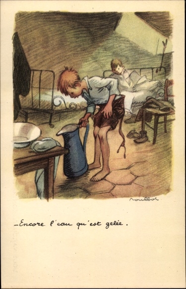 Artist Postcard Poulbot, F., Still the water that is frozen, National League against the Slums, Kinderfürsorge