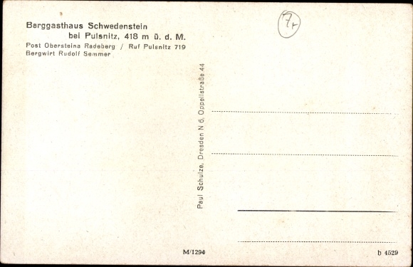 Postcard Pulsnitz Sachsen, mountain inn Schwedenstein, observation tower