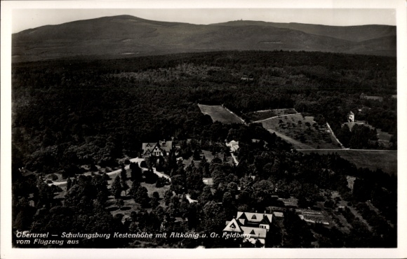 Postcard Oberursel in Taunus Hessen, training castle Kestenhöhe, Altkönig, Großer Feldberg, aerial photograph