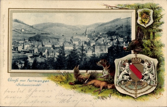 Präge Passepartout Wappen Ak Furtwangen im Schwarzwald, Gesamtansicht