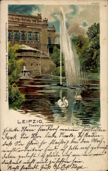 KP z Lipska, Wystawa Sasko-Turyńska 1897, taras teatralny, staw zamieszkany przez łabędzie,...