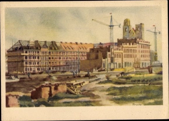 Ak Magdeburg an der Elbe, Aufbau, Alte Kraft, Baustelle, Kran