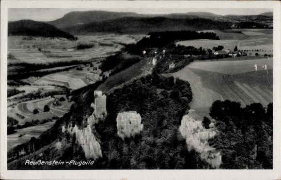 Postcard Neidlingen an der Teck Baden Württemberg, castle ruins Reußenstein, aerial photograph