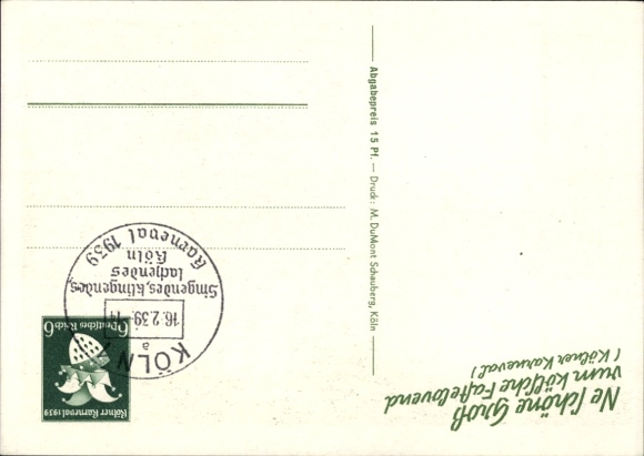 Postal stationery artist PC Cologne on the Rhine, carnival, parade, cathedral