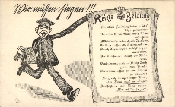 Ak Wir müssen siegen, Kriegszeitung, Zeitungsverkäufer