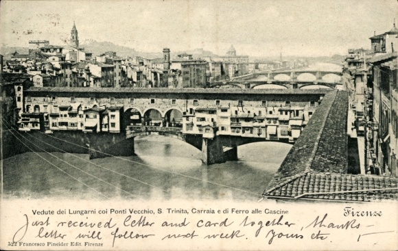 Ak Firenze Florenz Toscana, Panorama von  Ponte Vecchio, S. Trinita, Carraia, Cascine