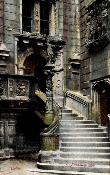 Ak Görlitz in der Lausitz, Rathaustrepe, Treppe, Säule,  Architektur