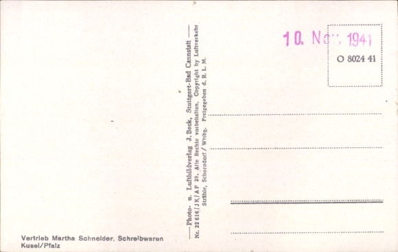 Postcard Kusel in the Palatinate, aerial photograph