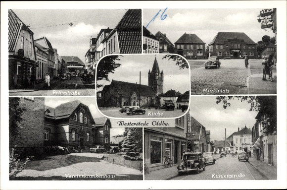 PC Westerstede in Oldenburg Ammerland, partial views, church, hospital, market