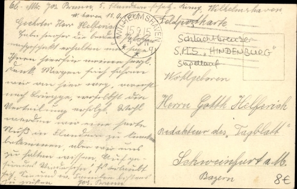 Postcard Wilhelmshaven, launching of the cruiser SMS Hindenburg, Imperial Navy