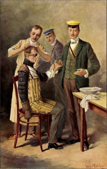 Studentika Artist Postcard Mühlberg, Georg, Rejection after the Mensur