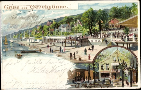 Chromo-Litho Hamburg Altona Othmarschen Oevelgönne, Fährhaus, Gasthaus H. Madsen