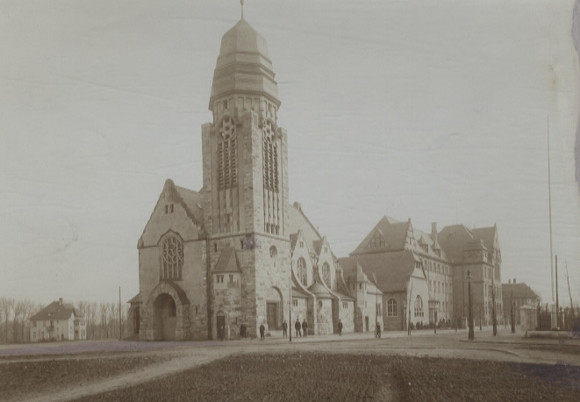 Original photo Rheine in Münsterland, NRW, St. Peter's Church and Gymnasium, around 1900