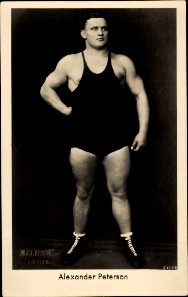 Postcard wrestler Alexander Peterson, portrait, autograph