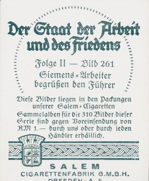 Collective picture The state of labor and peace, Siemens workers welcome Adolf Hitler