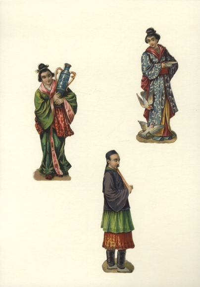 3 wafers 2 Japanese women, 1 Chinese man in traditional clothing, size approx. 12 x 4.5 cm each