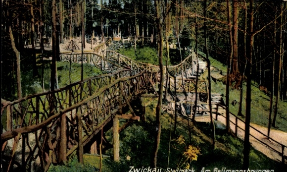 Postcard Zwickau in Saxony, city park, bridge