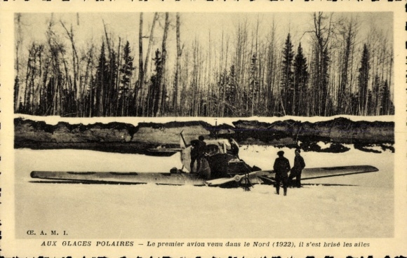 Postcard Aux Glaces Polaires, The first airplane in the north 1922