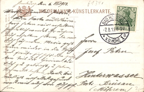 Postcard Bad Homburg vor der Höhe Hesse, city view, churches, trees, hills, van der Ellerhöhe