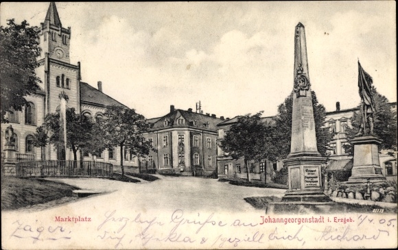 PC Johanngeorgenstadt in the Ore Mountains, market square, war memorial