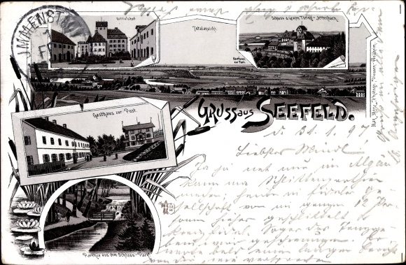 Chromo-Litho Seefeld in Upper Bavaria, Castle, Inn zur Post