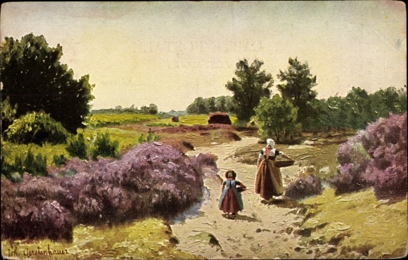 Artist PC Gerstenhauer, Johann Georg, Dutch village motif, heathland