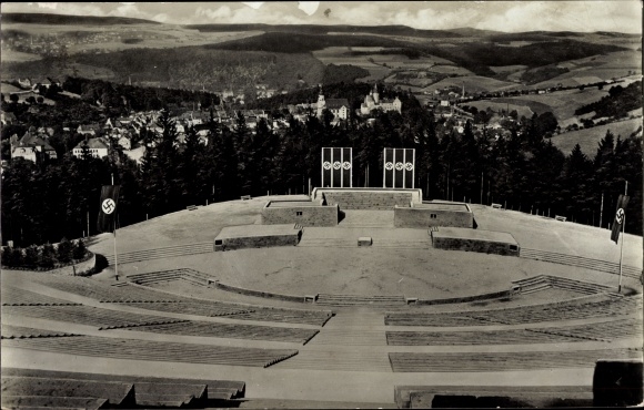 PC Schwarzenberg in the Erzgebirge, borderland celebration site on the Rockelmann, view of the city