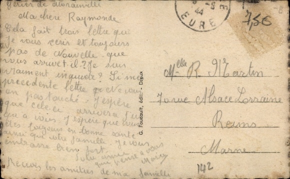 Postcard Damville Eure, Rue de Verdun, quiet street, buildings, trees