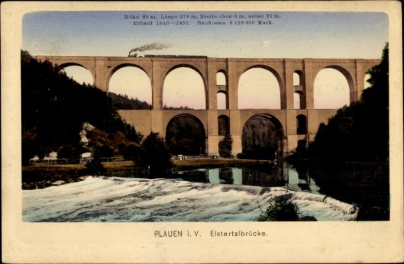 Postcard Plauen im Vogtland, Elstertal Bridge, height 68 m, length 278 m, construction period 1840-1851, Plauen i. V.