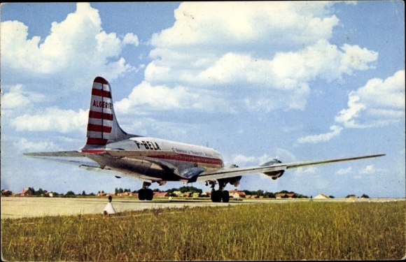 Postcard Four-engine Douglas DC 4, Cie Air Algérie, Passagierflugzeug, F-BELA