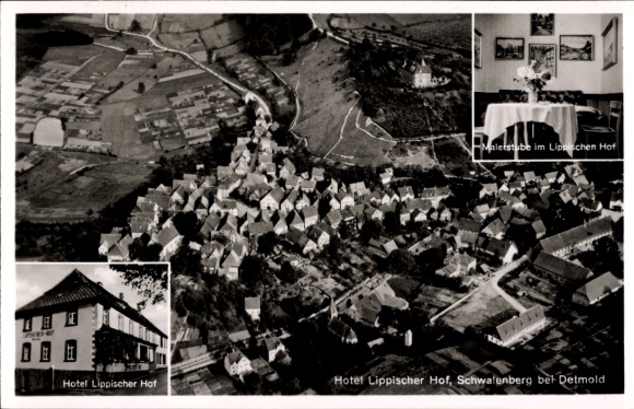 Ak Schwalenberg in Lippe, Fliegeraufnahme, Hotel Lippischer Hof, Malerstube