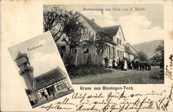 Postcard Bissingen an der Teck, Restauration zur Teck, Teckturm