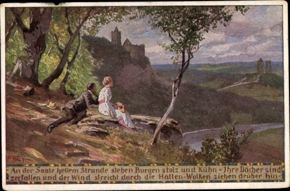 Lied Künstler Ak Hey, P., Volksliederkarten Nr 44, An der Saale hellem Strande